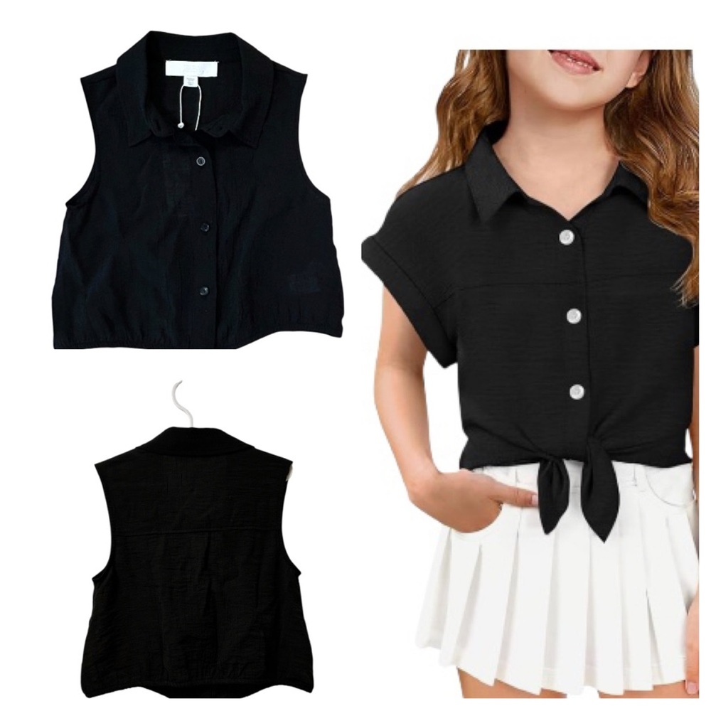 Zara Girls 8/9 Black
Sleeveless button - Up 
Top Blouse